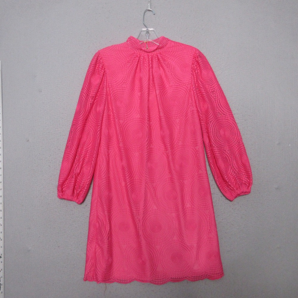Trina Turk Dress Pink Lace Mod Shift High Neck Palm Colony Preppy Balloon SlvNWT